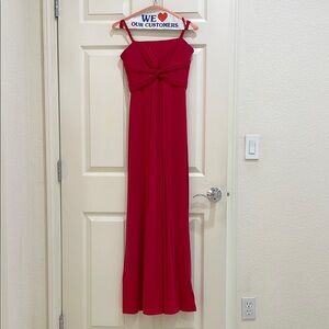 Red Ruched Spaghetti Strap Maxi Gown